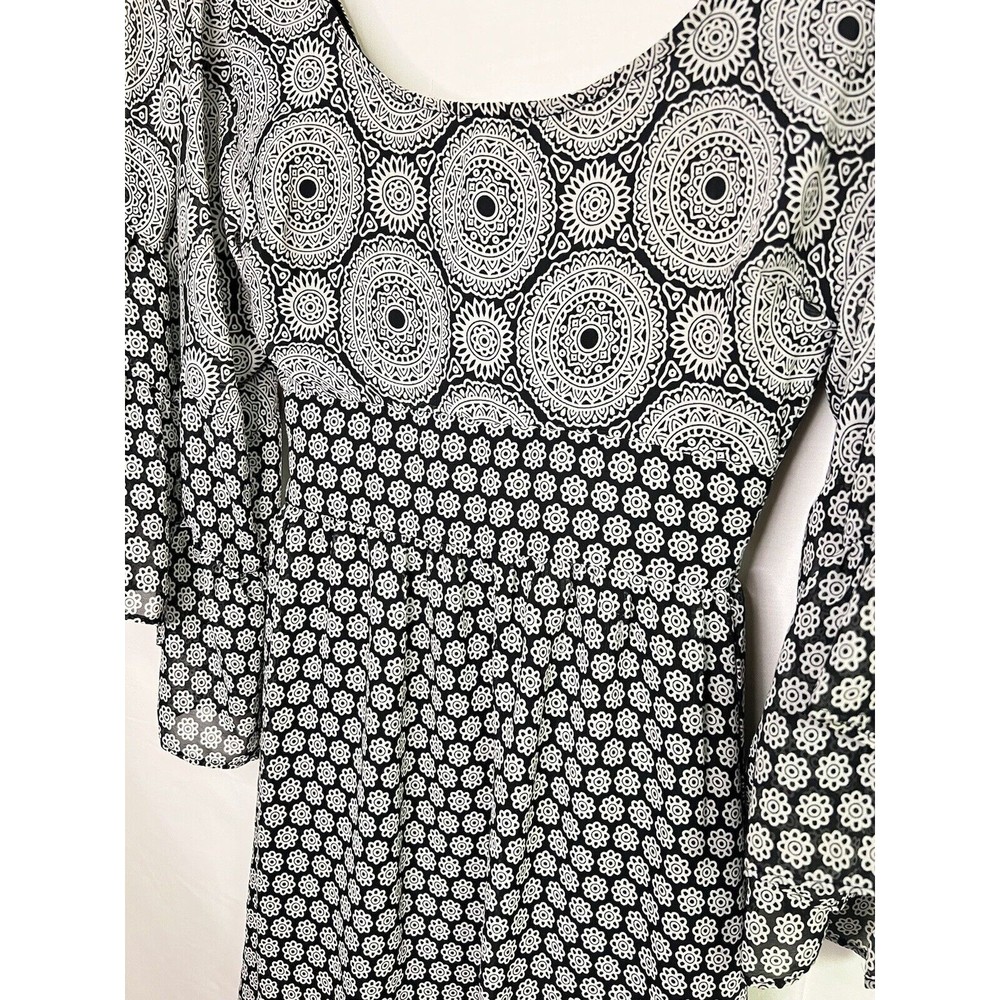 Betsy Johnson Women's Black Grey Geometric Floral Long Sleeve Dress Plus Size 14 - Picture 3 of 9